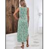 Zeagoo Women Floral Summer Casual Beach Printed Tank Dress with Pockets Pleated Front Long Dress(2602 Green Floral)