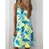 Zeagoo Women Summer Dresses Casual Beach Vacation Dress Spaghetti Strap Sundress Sleeveless Mini Short Dress with Pockets(Yellow Green Leaf)