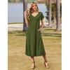 Zeagoo Women Summer Floral Dress Short Sleeve Beach Dress with Pockets Casual V-Neck Split Long T-Shirt Dress Travel Vacation(Army Green)