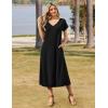 Zeagoo Women Summer Floral Dress Short Sleeve Beach Dress with Pockets Casual V-Neck Split Long T-Shirt Dress Travel Vacation(Black)