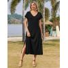 Zeagoo Women Summer Floral Dress Short Sleeve Beach Dress with Pockets Casual V-Neck Split Long T-Shirt Dress Travel Vacation(Black)