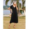 Zeagoo Women Summer Floral Dress Short Sleeve Beach Dress with Pockets Casual V-Neck Split Long T-Shirt Dress Travel Vacation(Black)
