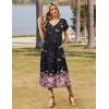 Zeagoo Women Summer Floral Dress Short Sleeve Beach Dress with Pockets Casual V-Neck Split Long T-Shirt Dress Travel Vacation(Black Pink Floral)