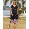 Zeagoo Women Summer Floral Dress Short Sleeve Beach Dress with Pockets Casual V-Neck Split Long T-Shirt Dress Travel Vacation(Black Pink Floral)