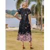 Zeagoo Women Summer Floral Dress Short Sleeve Beach Dress with Pockets Casual V-Neck Split Long T-Shirt Dress Travel Vacation(Black Pink Floral)