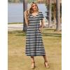 Zeagoo Women Summer Floral Dress Short Sleeve Beach Dress with Pockets Casual V-Neck Split Long T-Shirt Dress Travel Vacation(Black White Stripe)