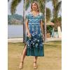 Zeagoo Women Summer Floral Dress Short Sleeve Beach Dress with Pockets Casual V-Neck Split Long T-Shirt Dress Travel Vacation(Blue Ethnic Pattern)