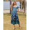 Zeagoo Women Summer Floral Dress Short Sleeve Beach Dress with Pockets Casual V-Neck Split Long T-Shirt Dress Travel Vacation(Blue Ethnic Pattern)