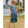 Zeagoo Women Summer Floral Dress Short Sleeve Beach Dress with Pockets Casual V-Neck Split Long T-Shirt Dress Travel Vacation(Blue Ethnic Pattern)