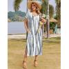 Zeagoo Women Summer Floral Dress Short Sleeve Beach Dress with Pockets Casual V-Neck Split Long T-Shirt Dress Travel Vacation(Blue White Tie Dye)