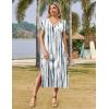 Zeagoo Women Summer Floral Dress Short Sleeve Beach Dress with Pockets Casual V-Neck Split Long T-Shirt Dress Travel Vacation(Blue White Tie Dye)