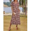 Zeagoo Women Summer Floral Dress Short Sleeve Beach Dress with Pockets Casual V-Neck Split Long T-Shirt Dress Travel Vacation(Brown White Floral)