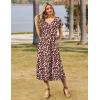 Zeagoo Women Summer Floral Dress Short Sleeve Beach Dress with Pockets Casual V-Neck Split Long T-Shirt Dress Travel Vacation(Brown White Floral)