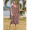Zeagoo Women Summer Floral Dress Short Sleeve Beach Dress with Pockets Casual V-Neck Split Long T-Shirt Dress Travel Vacation(Brown White Floral)