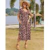 Zeagoo Women Summer Floral Dress Short Sleeve Beach Dress with Pockets Casual V-Neck Split Long T-Shirt Dress Travel Vacation(Brown White Floral)