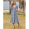 Zeagoo Women Summer Floral Dress Short Sleeve Beach Dress with Pockets Casual V-Neck Split Long T-Shirt Dress Travel Vacation(Ethnic Pattern)
