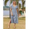 Zeagoo Women Summer Floral Dress Short Sleeve Beach Dress with Pockets Casual V-Neck Split Long T-Shirt Dress Travel Vacation(Ethnic Pattern)
