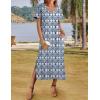 Zeagoo Women Summer Floral Dress Short Sleeve Beach Dress with Pockets Casual V-Neck Split Long T-Shirt Dress Travel Vacation(Ethnic Pattern)