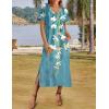 Zeagoo Women Summer Floral Dress Short Sleeve Beach Dress with Pockets Casual V-Neck Split Long T-Shirt Dress Travel Vacation(Floral Light Blue)