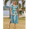 Zeagoo Women Summer Floral Dress Short Sleeve Beach Dress with Pockets Casual V-Neck Split Long T-Shirt Dress Travel Vacation(Floral Light Blue)