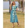 Zeagoo Women Summer Floral Dress Short Sleeve Beach Dress with Pockets Casual V-Neck Split Long T-Shirt Dress Travel Vacation(Floral Light Blue)