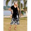 Zeagoo Women Summer Floral Dress Short Sleeve Beach Dress with Pockets Casual V-Neck Split Long T-Shirt Dress Travel Vacation(Flowers Black)