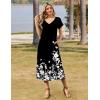 Zeagoo Women Summer Floral Dress Short Sleeve Beach Dress with Pockets Casual V-Neck Split Long T-Shirt Dress Travel Vacation(Flowers Black)