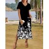 Zeagoo Women Summer Floral Dress Short Sleeve Beach Dress with Pockets Casual V-Neck Split Long T-Shirt Dress Travel Vacation(Flowers Black)