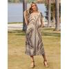Zeagoo Women Summer Floral Dress Short Sleeve Beach Dress with Pockets Casual V-Neck Split Long T-Shirt Dress Travel Vacation(Gold Print)