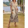 Zeagoo Women Summer Floral Dress Short Sleeve Beach Dress with Pockets Casual V-Neck Split Long T-Shirt Dress Travel Vacation(Gold Print)