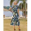 Zeagoo Women Summer Floral Dress Short Sleeve Beach Dress with Pockets Casual V-Neck Split Long T-Shirt Dress Travel Vacation(Green Leaf)