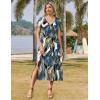 Zeagoo Women Summer Floral Dress Short Sleeve Beach Dress with Pockets Casual V-Neck Split Long T-Shirt Dress Travel Vacation(Green Leaf)