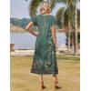 Zeagoo Women Summer Floral Dress Short Sleeve Beach Dress with Pockets Casual V-Neck Split Long T-Shirt Dress Travel Vacation(Green Printed)