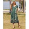Zeagoo Women Summer Floral Dress Short Sleeve Beach Dress with Pockets Casual V-Neck Split Long T-Shirt Dress Travel Vacation(Green Printed)
