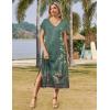 Zeagoo Women Summer Floral Dress Short Sleeve Beach Dress with Pockets Casual V-Neck Split Long T-Shirt Dress Travel Vacation(Green Printed)