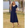 Zeagoo Women Summer Floral Dress Short Sleeve Beach Dress with Pockets Casual V-Neck Split Long T-Shirt Dress Travel Vacation(Navy Blue)