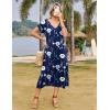 Zeagoo Women Summer Floral Dress Short Sleeve Beach Dress with Pockets Casual V-Neck Split Long T-Shirt Dress Travel Vacation(Navy Floral)