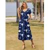 Zeagoo Women Summer Floral Dress Short Sleeve Beach Dress with Pockets Casual V-Neck Split Long T-Shirt Dress Travel Vacation(Navy Floral)
