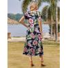 Zeagoo Women Summer Floral Dress Short Sleeve Beach Dress with Pockets Casual V-Neck Split Long T-Shirt Dress Travel Vacation(Navy Leaf)