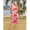 Zeagoo Women Summer Floral Dress Short Sleeve Beach Dress with Pockets Casual V-Neck Split Long T-Shirt Dress Travel Vacation(Pink-floral)