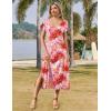 Zeagoo Women Summer Floral Dress Short Sleeve Beach Dress with Pockets Casual V-Neck Split Long T-Shirt Dress Travel Vacation(Pink-floral)