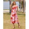 Zeagoo Women Summer Floral Dress Short Sleeve Beach Dress with Pockets Casual V-Neck Split Long T-Shirt Dress Travel Vacation(Pink-floral)