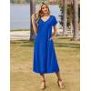 Zeagoo Women Summer Floral Dress Short Sleeve Beach Dress with Pockets Casual V-Neck Split Long T-Shirt Dress Travel Vacation(Royal Blue)