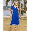 Zeagoo Women Summer Floral Dress Short Sleeve Beach Dress with Pockets Casual V-Neck Split Long T-Shirt Dress Travel Vacation(Royal Blue)