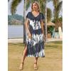 Zeagoo Women Summer Floral Dress Short Sleeve Beach Dress with Pockets Casual V-Neck Split Long T-Shirt Dress Travel Vacation(Stripe Tie Dye 2)