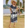 Zeagoo Women Summer Floral Dress Short Sleeve Beach Dress with Pockets Casual V-Neck Split Long T-Shirt Dress Travel Vacation(Stripe Tie Dye 2)