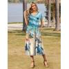 Zeagoo Women Summer Floral Dress Short Sleeve Beach Dress with Pockets Casual V-Neck Split Long T-Shirt Dress Travel Vacation(Turtle -Green Floral)