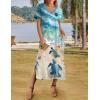 Zeagoo Women Summer Floral Dress Short Sleeve Beach Dress with Pockets Casual V-Neck Split Long T-Shirt Dress Travel Vacation(Turtle -Green Floral)