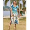 Zeagoo Women Summer Floral Dress Short Sleeve Beach Dress with Pockets Casual V-Neck Split Long T-Shirt Dress Travel Vacation(Turtle -Green Floral)