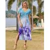 Zeagoo Women Summer Floral Dress Short Sleeve Beach Dress with Pockets Casual V-Neck Split Long T-Shirt Dress Travel Vacation(Watercolor Blue-purple)